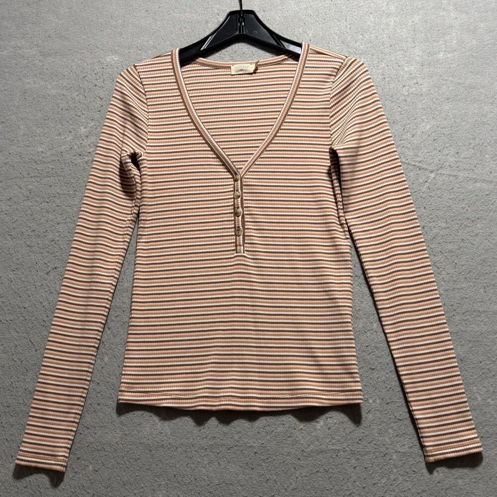 Faherty Freestyle Henley Sandy Shoreline Stripe Top Women’s Medium Multicolored